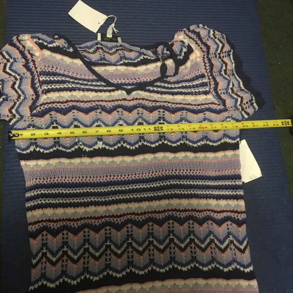 Jessica Simpson Purple Blue and White Striped Chevron Crochet Knit Midi Dress L - Picture 7 of 12